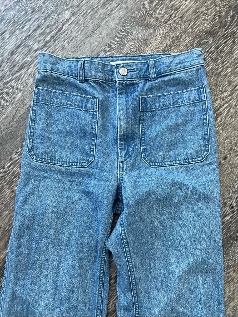 J.W. Anderson x Uniqlo | Flared High Rise Patch Pocket Medium Wash Denim Jeans